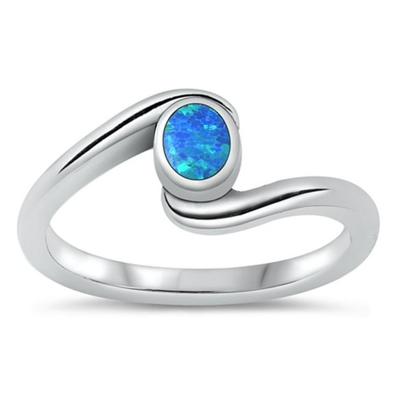 CHOOSE YOUR COLOR Minimalist Blue Simulated Opal Promise Ring .925 Sterling Silver Band CZ Female Size 7