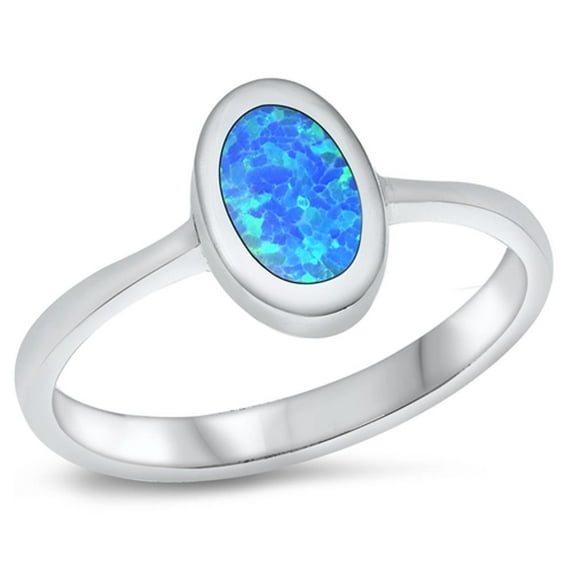 CHOOSE YOUR COLOR Minimalist Blue Simulated Opal Ring .925 Sterling Silver Band CZ Female Size 4