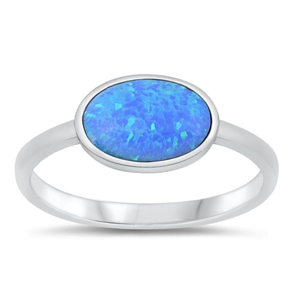 CHOOSE YOUR COLOR Minimalist Blue Simulated Opal Ring .925 Sterling Silver Band CZ Female Size 4