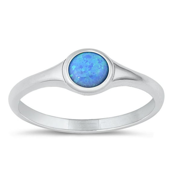 CHOOSE YOUR COLOR Minimalist Blue Simulated Opal Ring .925 Sterling Silver Band CZ Female Size 6