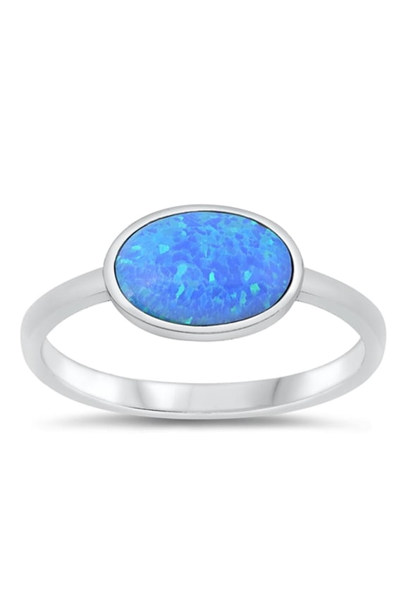 CHOOSE YOUR COLOR Minimalist Blue Simulated Opal Ring .925 Sterling Silver Band CZ Female Size 6
