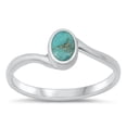 thumbnail image 1 of CHOOSE YOUR COLOR Minimalist Oval Simulated Turquoise Ring .925 Sterling Silver Band Blue CZ Female Size 10, 1 of 4