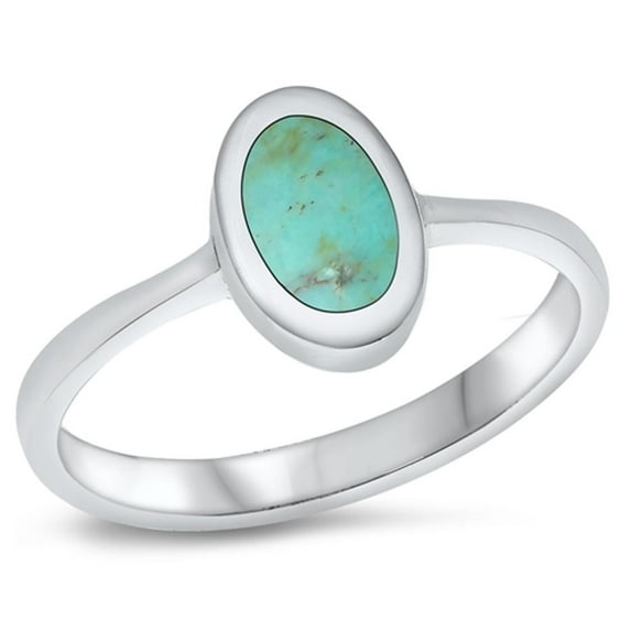 CHOOSE YOUR COLOR Minimalist Oval Simulated Turquoise Ring .925 Sterling Silver Band Blue CZ Female Size 9