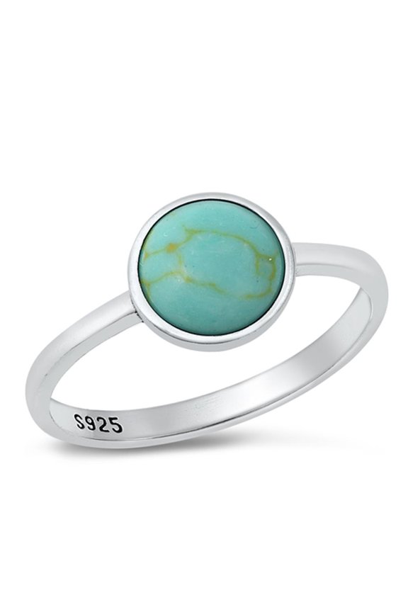 CHOOSE YOUR COLOR Minimalist Round Simulated Turquoise Ring .925 Sterling Silver Band Blue CZ Female Size 4
