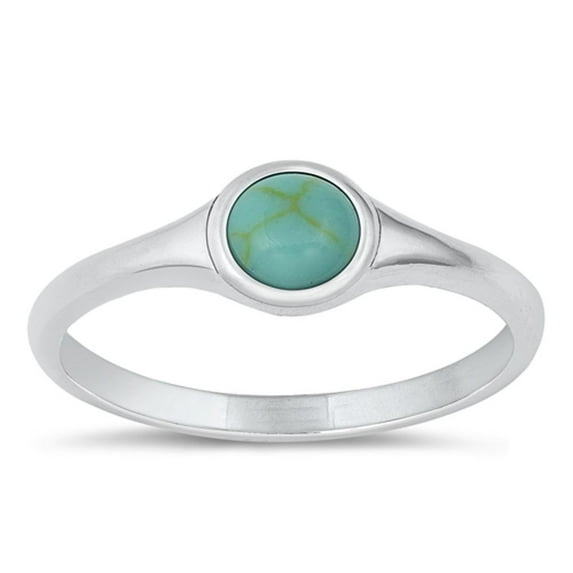 CHOOSE YOUR COLOR Minimalist Round Simulated Turquoise Ring .925 Sterling Silver Band Blue CZ Female Size 6