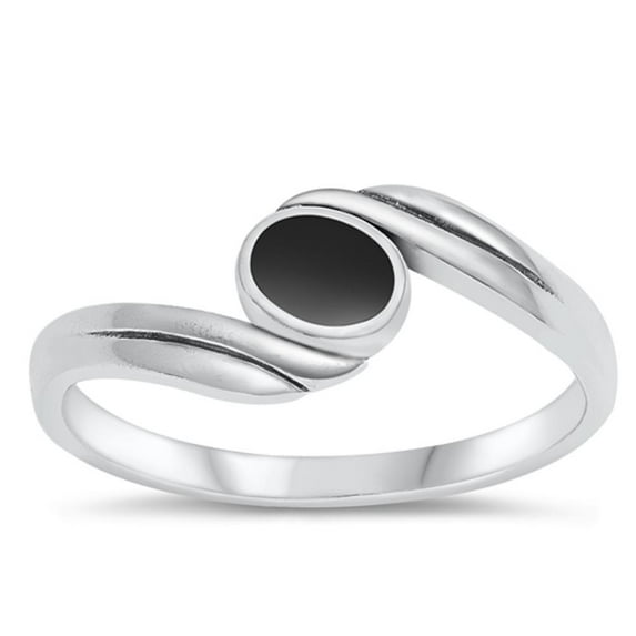 CHOOSE YOUR COLOR Minimalist Simulated Black Onyx Ring .925 Sterling Silver Band CZ Female Size 9