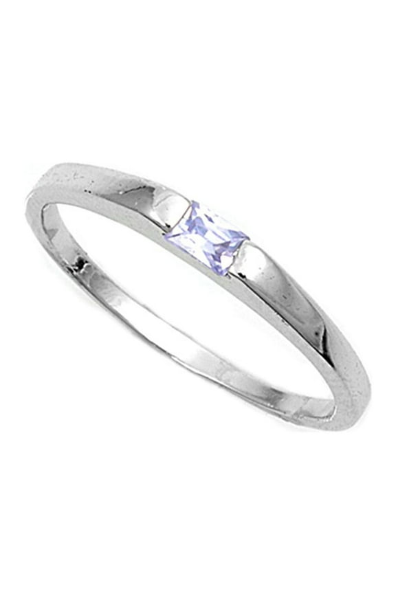 CHOOSE YOUR COLOR Minimalist Simulated Lavender Ring 925 Sterling Silver Band Purple CZ Female Size 2