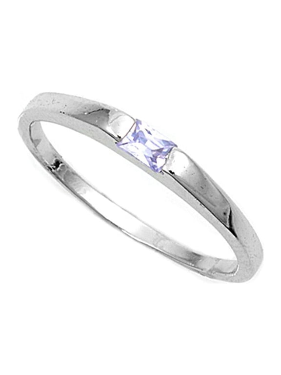 CHOOSE YOUR COLOR Minimalist Simulated Lavender Ring 925 Sterling Silver Band Purple CZ Female Size 3