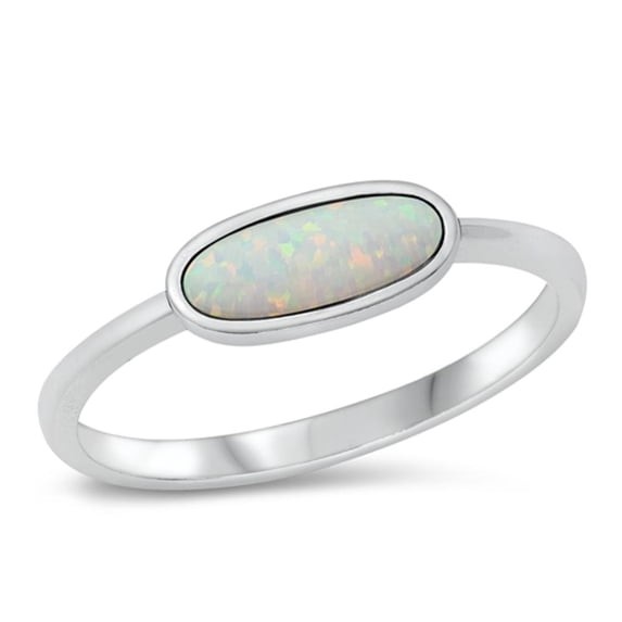 CHOOSE YOUR COLOR Minimalist White Simulated Opal Promise Ring .925 Sterling Silver Band CZ Female Size 7