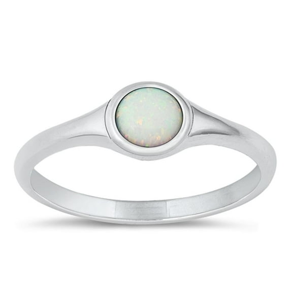 CHOOSE YOUR COLOR Minimalist White Simulated Opal Promise Ring .925 Sterling Silver Band CZ Female Size 9