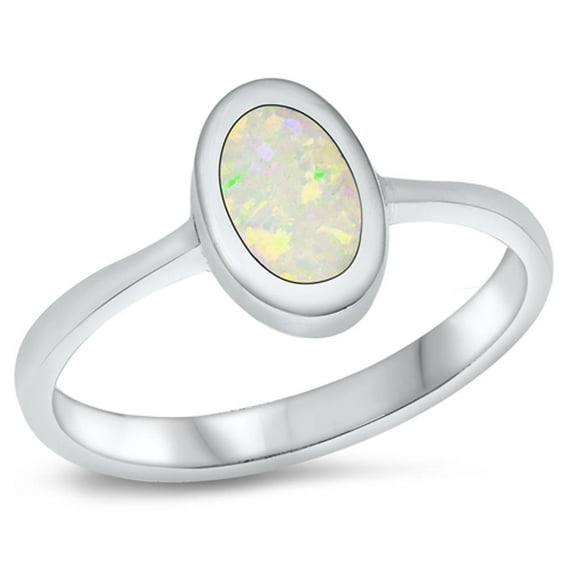 CHOOSE YOUR COLOR Minimalist White Simulated Opal Ring .925 Sterling Silver Band CZ Female Size 10