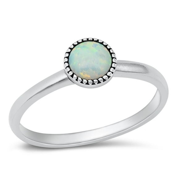 CHOOSE YOUR COLOR Minimalist White Simulated Opal Ring .925 Sterling Silver Band CZ Female Size 8