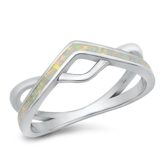 CHOOSE YOUR COLOR Modern Chevron White Simulated Opal Ring .925 Sterling Silver Band CZ Female Size 10