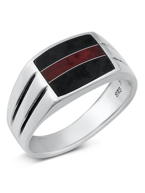 CHOOSE YOUR COLOR Modern Chunky Bar Ring .925 Sterling Silver Band Black CZ Female Size 11