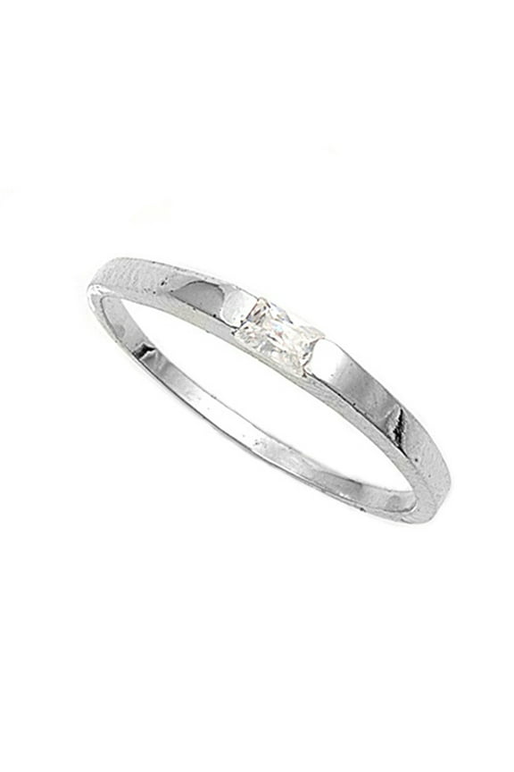CHOOSE YOUR COLOR Modern Minimalist White CZ Ring .925 Sterling Silver Band Female Size 1