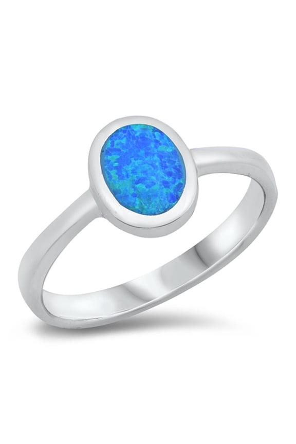 CHOOSE YOUR COLOR Modern Oval Ring Blue Simulated Opal .925 Sterling Silver Band CZ Female Size 9