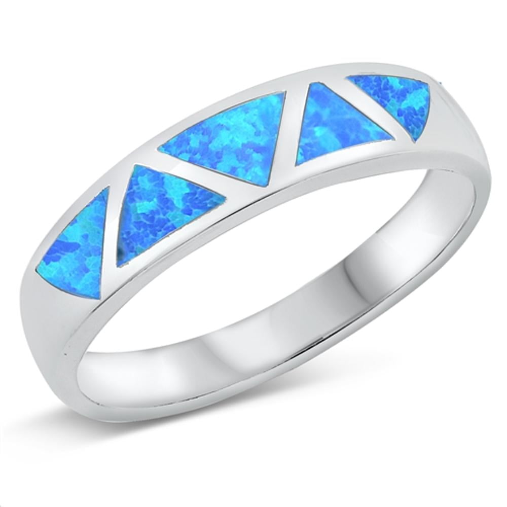 Sterling Silver Blue Simulated Opal Thumb Ring - .925 Silver Wedding Band Style, Size 8 - View #3