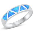 thumbnail image 1 of CHOOSE YOUR COLOR Modern Triangle Mosaic Ring Blue Simulated Opal .925 Sterling Silver Band CZ Female Size 7, 1 of 4