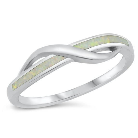 CHOOSE YOUR COLOR Modern White Simulated Opal Wave Ocean Love Ring .925 Sterling Silver Band CZ Female Size 7
