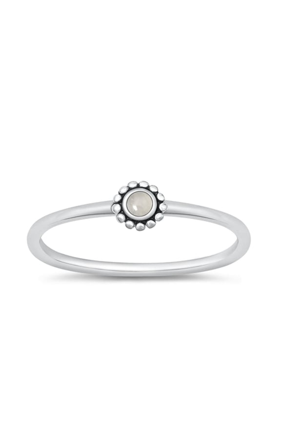 CHOOSE YOUR COLOR Moonstone Bali Flower Promise Ring .925 Sterling Silver Band White CZ Female Size 5