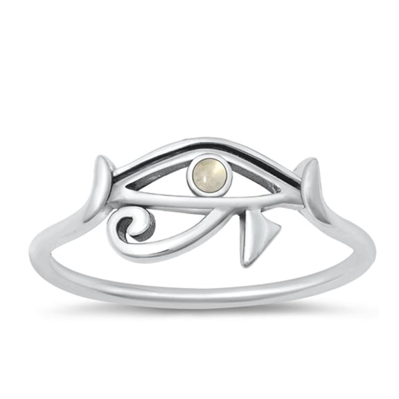 CHOOSE YOUR COLOR Moonstone Eye of Horus Ring .925 Sterling Silver Band White CZ Female Size 6