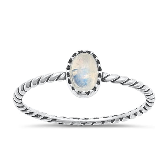 CHOOSE YOUR COLOR Moonstone High Polished Ring .925 Sterling Silver Band White CZ Female Size 10