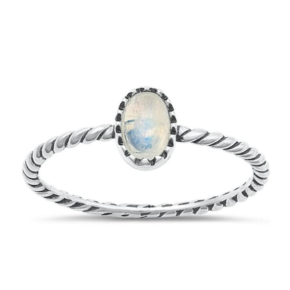 CHOOSE YOUR COLOR Moonstone High Polished Ring .925 Sterling Silver Band White CZ Female Size 5