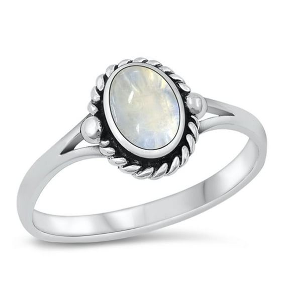 CHOOSE YOUR COLOR Moonstone Promise Ring .925 Sterling Silver Bali Band White CZ Female Size 5