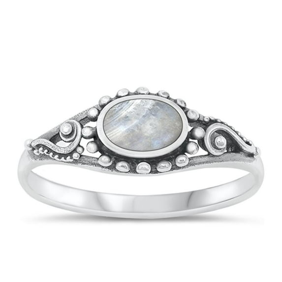 CHOOSE YOUR COLOR Moonstone Ring .925 Sterling Silver Bali Style Band White CZ Female Size 6