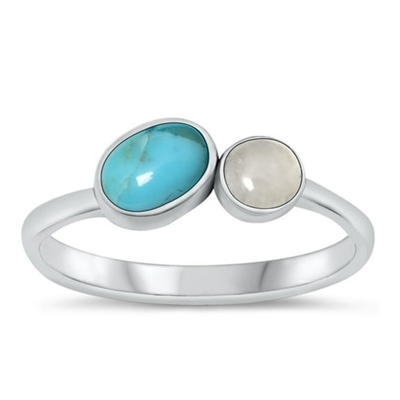 CHOOSE YOUR COLOR Moonstone & Simulated Turquoise Ring .925 Sterling Silver Band White CZ Female Size 6