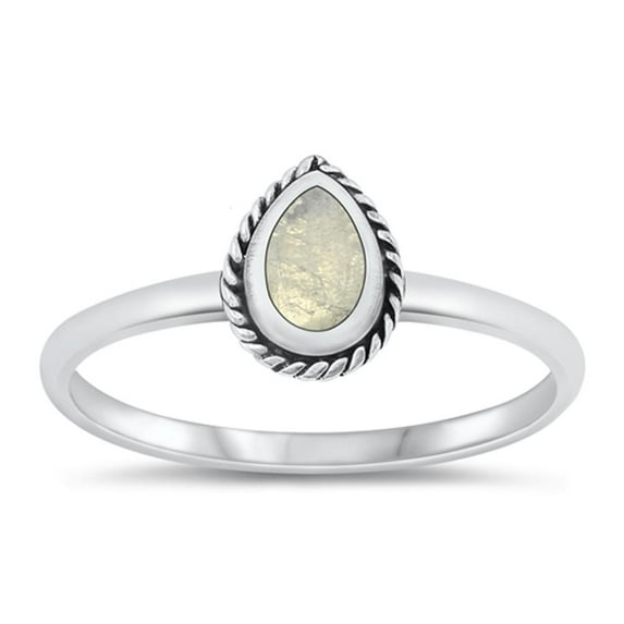 CHOOSE YOUR COLOR Moonstone Teardrop Ring .925 Sterling Silver Band White CZ Female Size 7