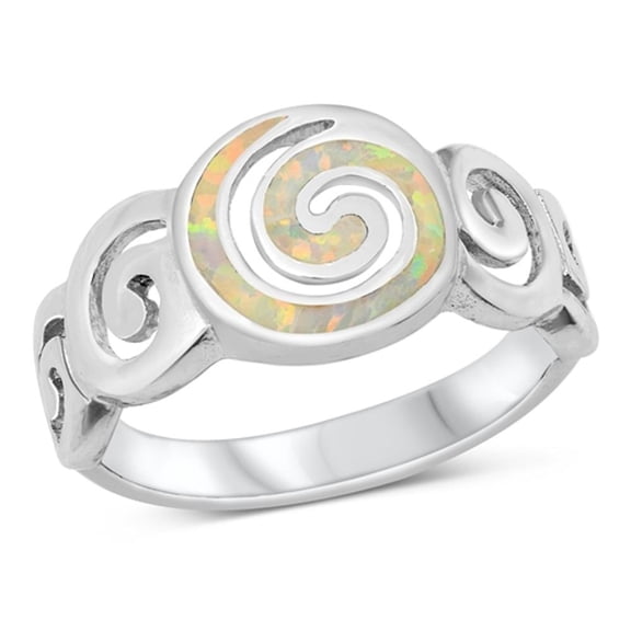 CHOOSE YOUR COLOR Mosaic Ocean Spiral Ring .925 Sterling Silver Band White CZ Female Size 5