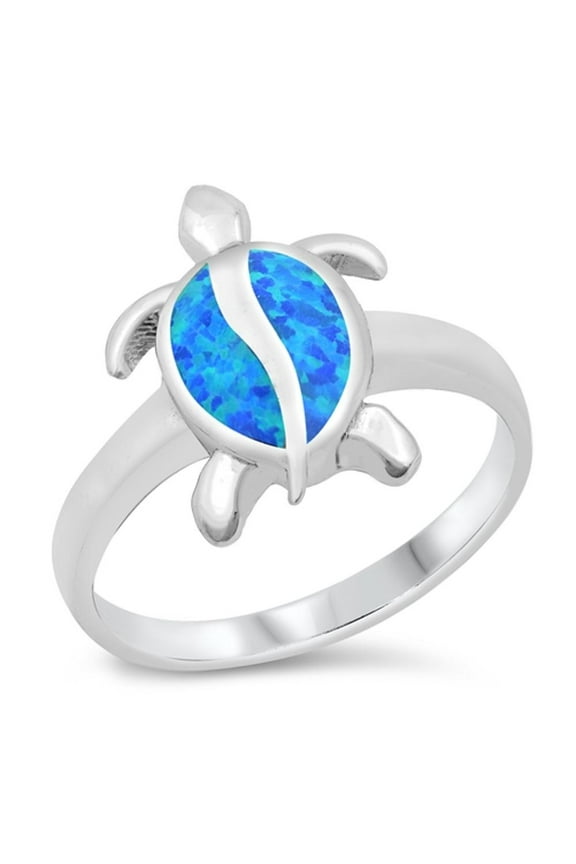CHOOSE YOUR COLOR Mosaic Sea Turtle Animal Ring .925 Sterling Silver Band Blue CZ Female Size 10