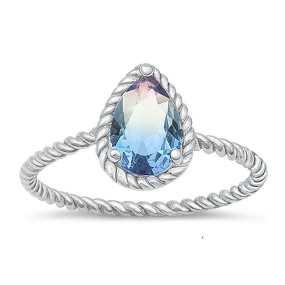 CHOOSE YOUR COLOR Multi-Purple Ring .925 Sterling Silver Twisted Rope Band CZ Female Size 6