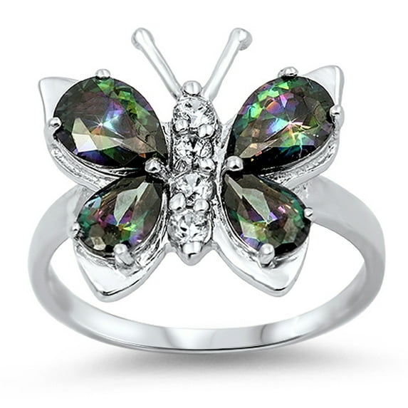CHOOSE YOUR COLOR Multi-color CZ Butterfly Ring .925 Sterling Silver Band Black Female Size 6