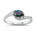 thumbnail image 1 of CHOOSE YOUR COLOR Multi-color CZ Curved Elegant Ring .925 Sterling Silver Band Black Female Size 6, 1 of 4