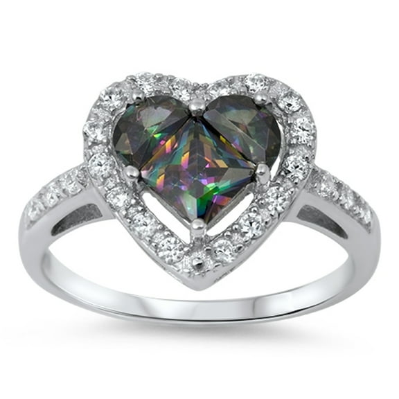 CHOOSE YOUR COLOR Multi-color CZ Halo Heart Love Ring .925 Sterling Silver Band Black Female Size 6