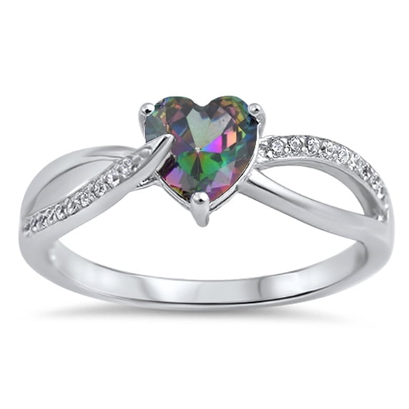 CHOOSE YOUR COLOR Multi-color CZ Heart Wholesale Ring .925 Sterling Silver Band Black Female Size 10