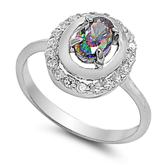 CHOOSE YOUR COLOR Multi-color CZ Modern Deco Elegant Ring .925 Sterling Silver Band Black Female Size 10