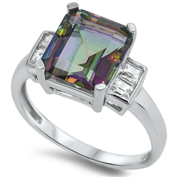 CHOOSE YOUR COLOR Multi-color CZ Modern Statement Ring Sterling Silver Band Black Female Size 6