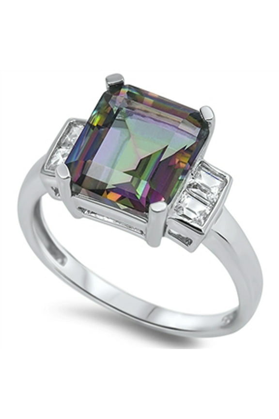 CHOOSE YOUR COLOR Multi-color CZ Modern Statement Ring Sterling Silver Band Black Female Size 9