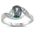 thumbnail image 1 of CHOOSE YOUR COLOR Multi-color CZ Oval Promise Ring .925 Sterling Silver Band Black Female Size 4, 1 of 4