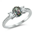thumbnail image 1 of CHOOSE YOUR COLOR Multi-color CZ Oval Promise Ring .925 Sterling Silver Band Black Female Size 7, 1 of 4