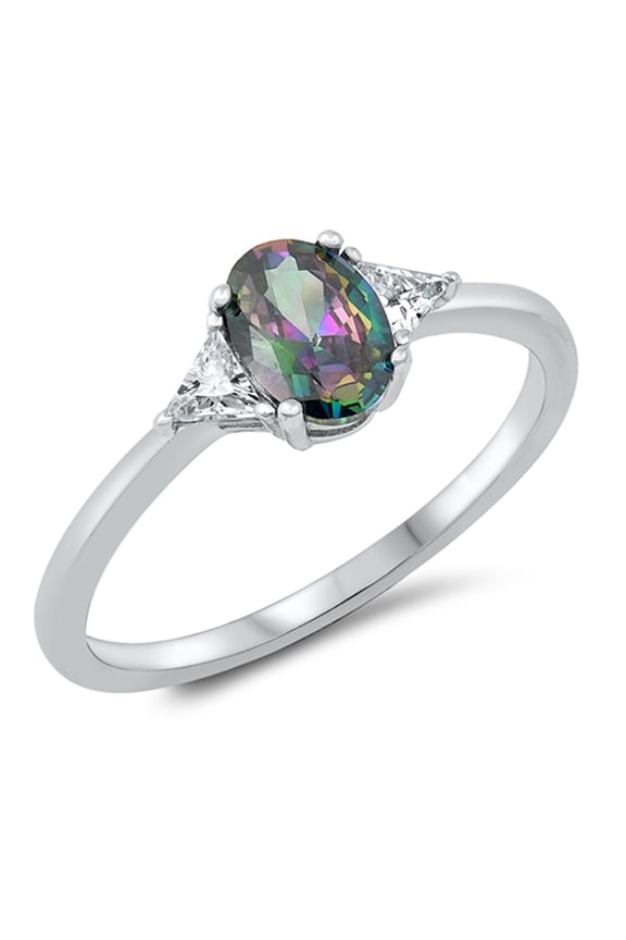 CHOOSE YOUR COLOR Multi-color CZ Oval Ring .925 Sterling Silver Band Black Female Size 10