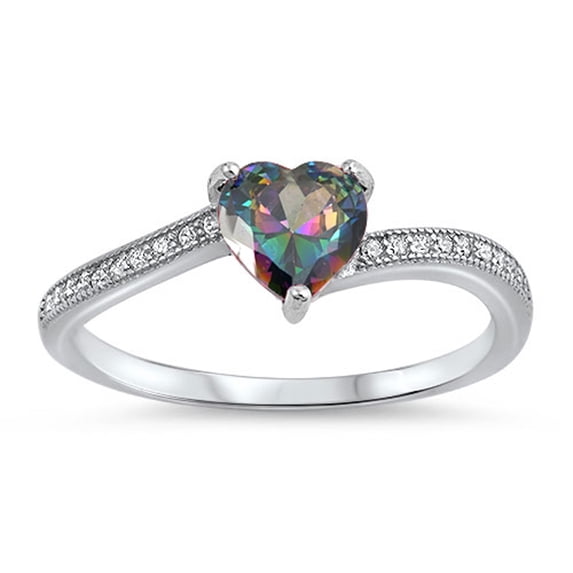 CHOOSE YOUR COLOR Multi-color CZ Promise Heart Ring .925 Sterling Silver Band Black Female Size 10
