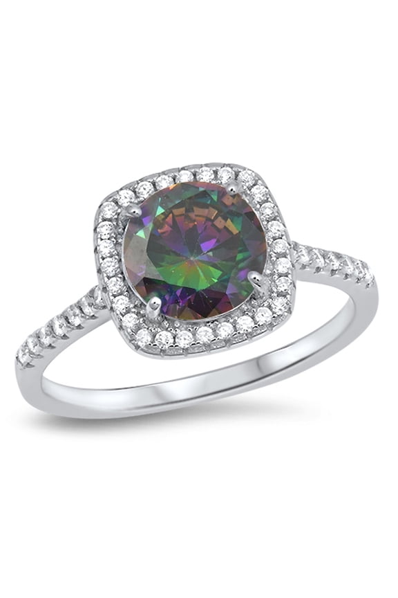 CHOOSE YOUR COLOR Multi-color CZ Round Promise Ring .925 Sterling Silver Band Black Female Size 5