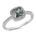thumbnail image 1 of CHOOSE YOUR COLOR Multi-color CZ Square Halo Ring .925 Sterling Silver Band Black Female Size 9, 1 of 4