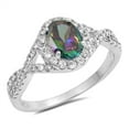 thumbnail image 1 of CHOOSE YOUR COLOR Multi-color CZ Studded Oval Ring .925 Sterling Silver Black Female Size 7, 1 of 4