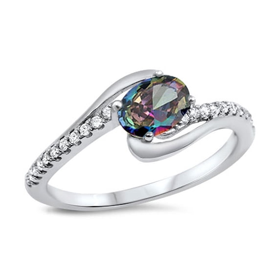 CHOOSE YOUR COLOR Multi-color CZ Wavy Promise Ring .925 Sterling Silver Band Black Female Size 5