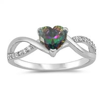 CHOOSE YOUR COLOR Multi-color Cubic Zirconia Love Ring .925 Sterling Silver Band Black Female Size 8